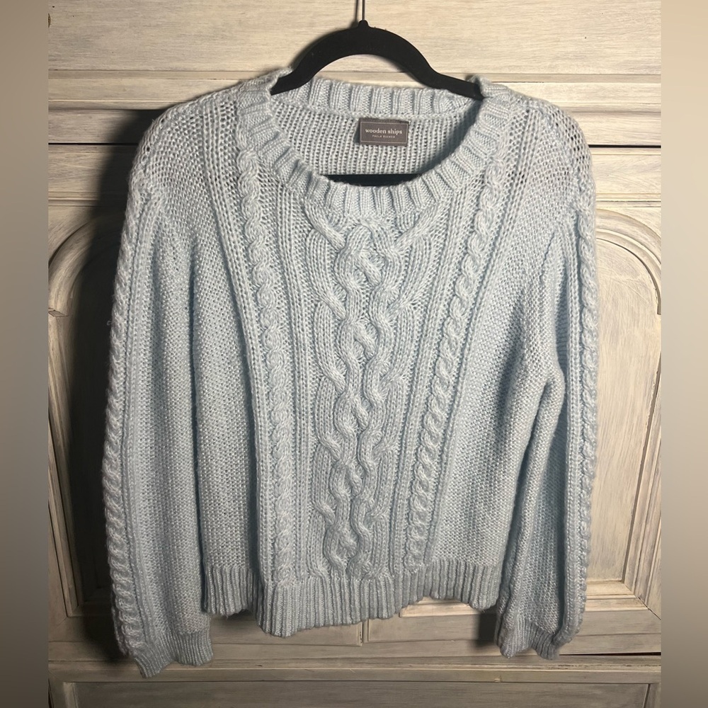 Wooden Ships Powder Blue Cableknit Chunky Cropped Lightweight Sweater Cozy